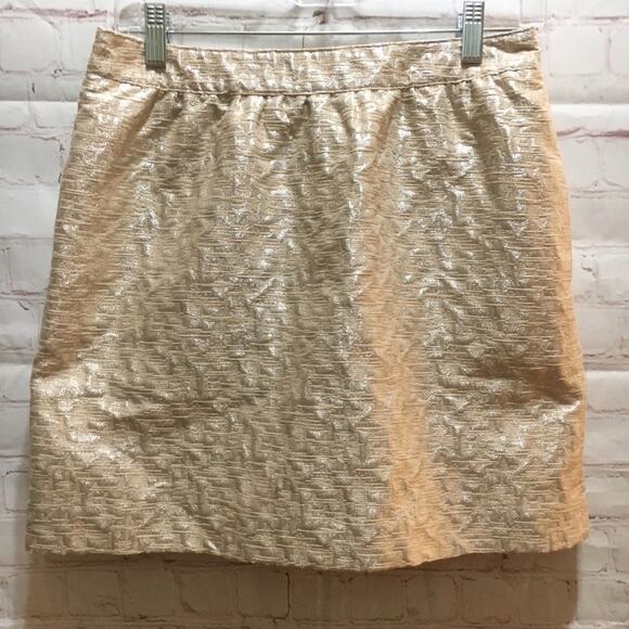 LOFT Dresses & Skirts - LOFT peachy tan and silver skirt with pockets Size 2 dressy